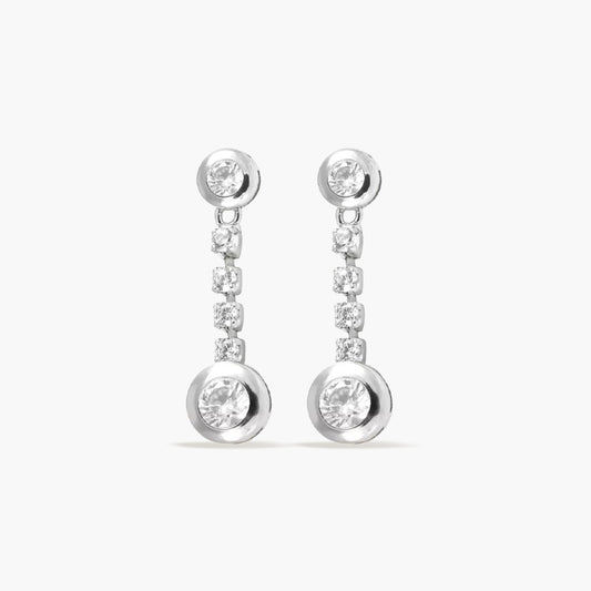 Pendientes largos de oro blanco 18K circonitas 24 mm
