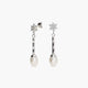 Pendientes largos estrellas de oro blanco 18K con perlas y circonitas 33 mm