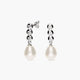 Pendientes largos de oro blanco 18K con perlas y circonitas 26 mm
