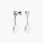 Pendientes largos de oro blanco 18K con perlas y circonitas 28 mm