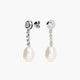 Pendientes largos de oro blanco 18K con perlas y circonitas 28 mm
