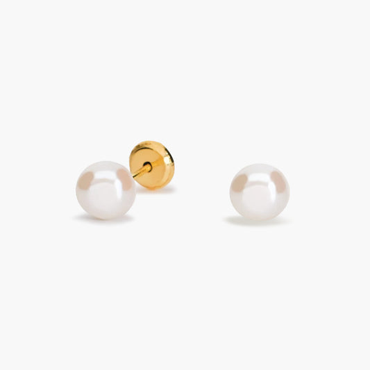 Pendientes de botón de oro 18K con perlas para bebé 4 mm