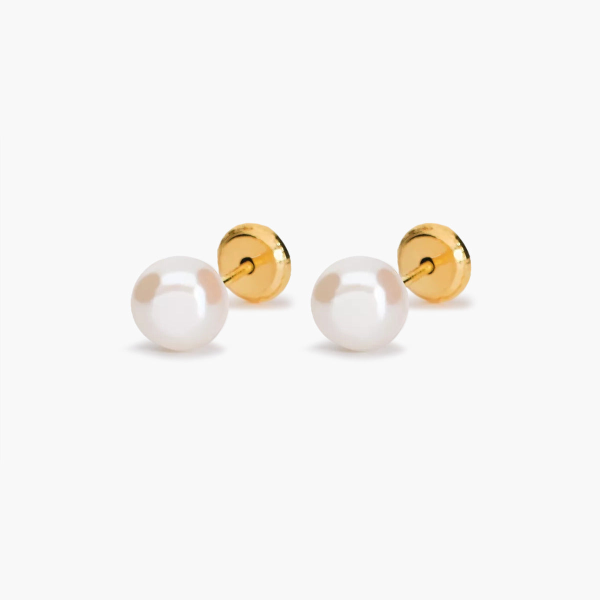 Pendientes de botón de oro 18K con perlas para bebé 4 mm