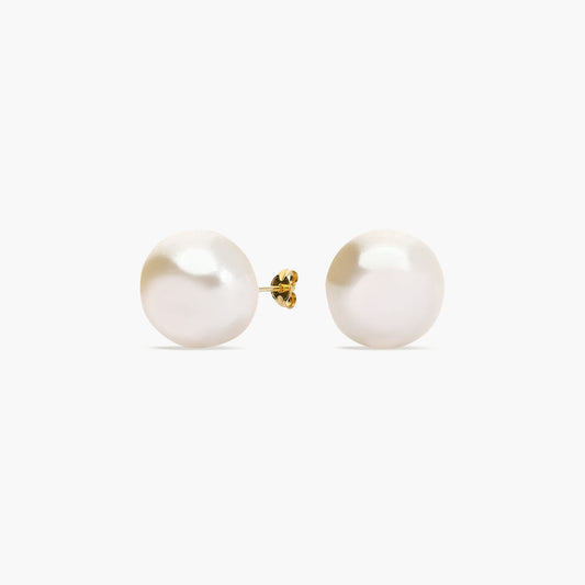 Pendientes de botón de oro 18K con perlas 12 mm