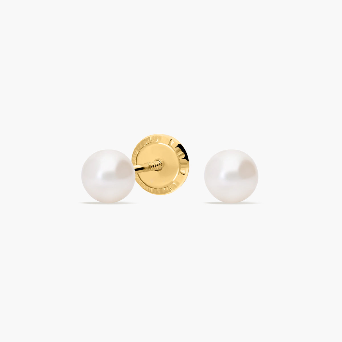 Pendientes de botón de oro 18K con perlas para bebé 4 mm