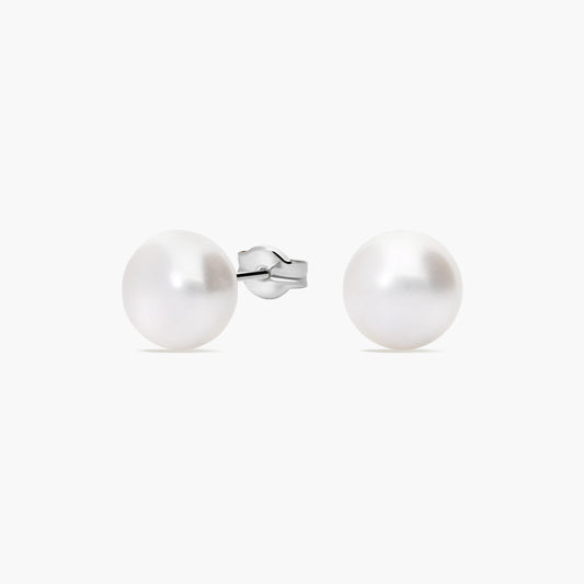 Pendientes de botón de oro blanco 18K con perlas 9 mm
