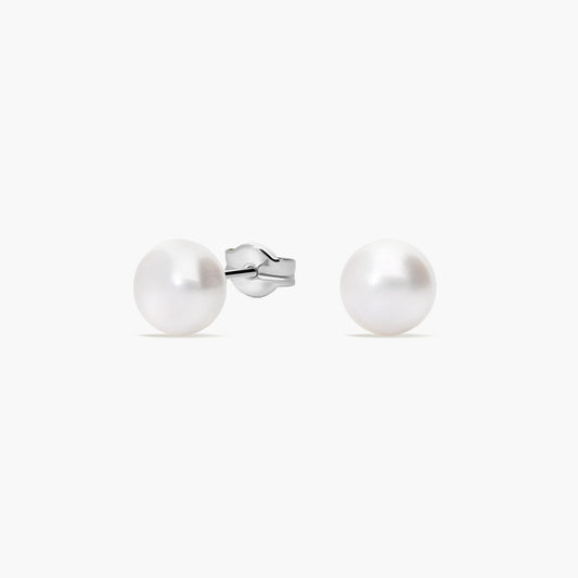 Pendientes de botón de oro blanco 18K con perlas 7 mm