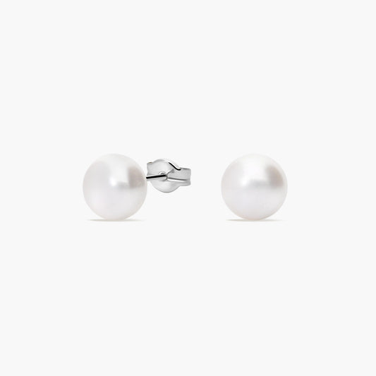 Pendientes de botón de oro blanco 18K con perlas 8 mm