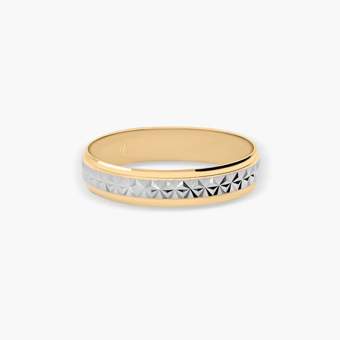 Alianza de oro bicolor 18K 4 mm acabado lapidado
