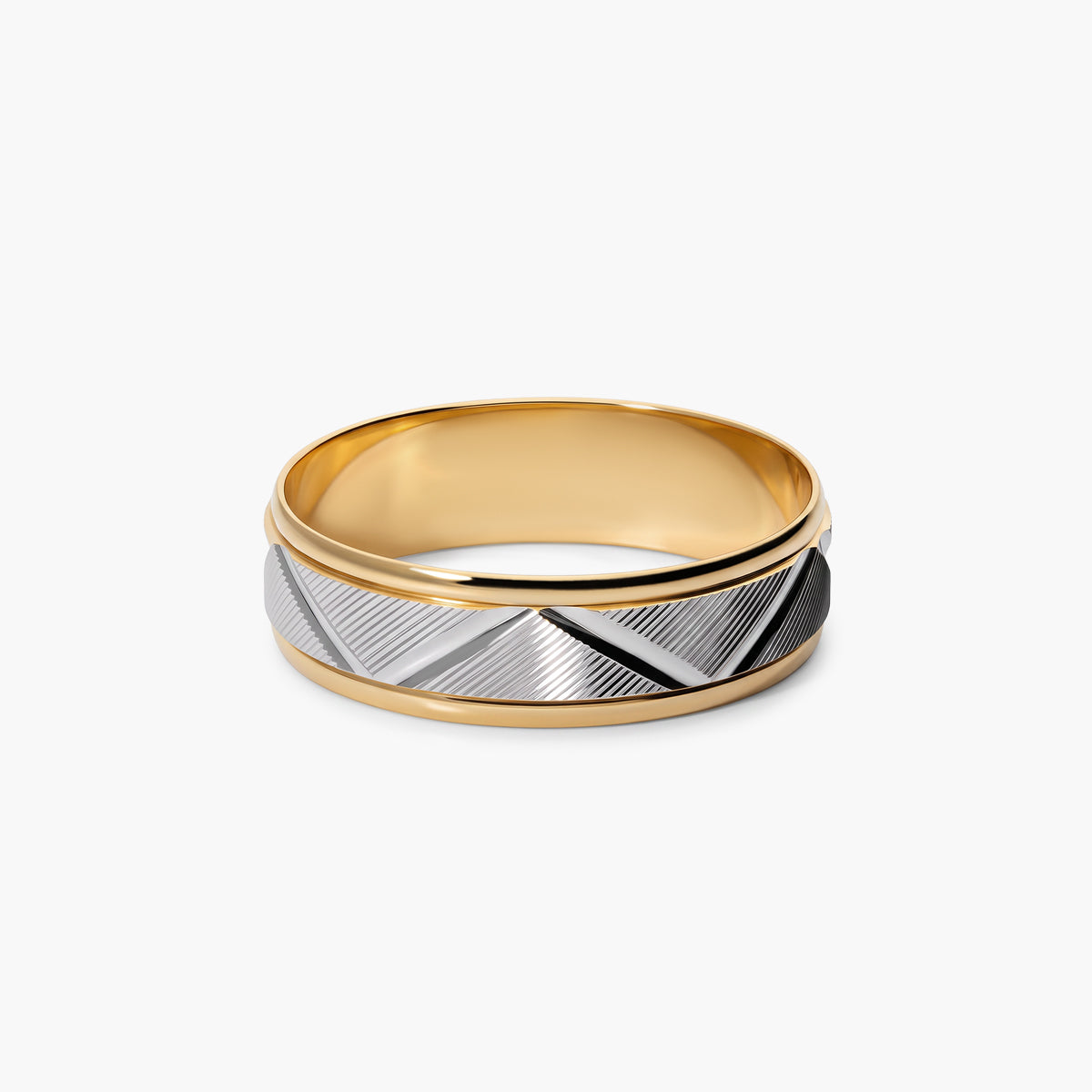Alianza de oro bicolor 18K 5 mm acabado rayado