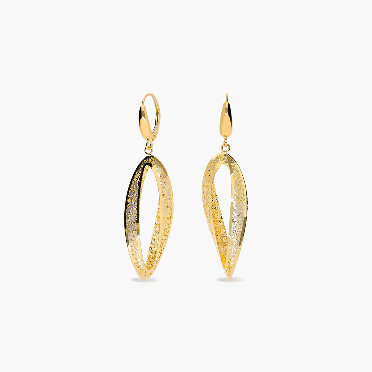 Pendientes ovales filigrana diamantados de oro 18K 55 mm
