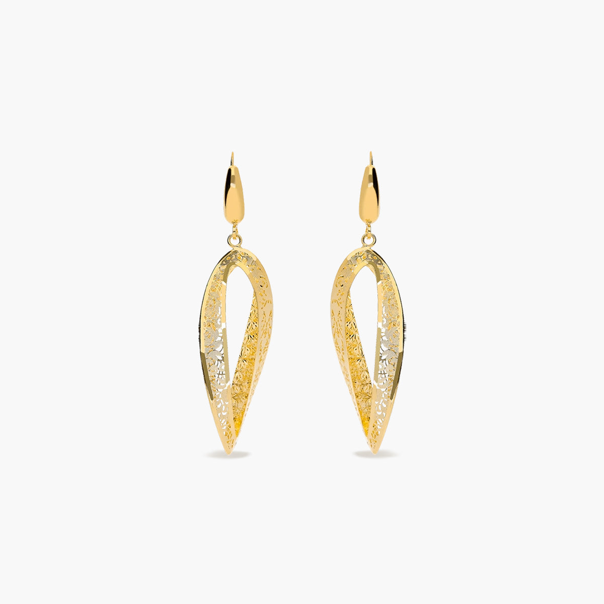 Pendientes ovales filigrana diamantados de oro 18K 55 mm