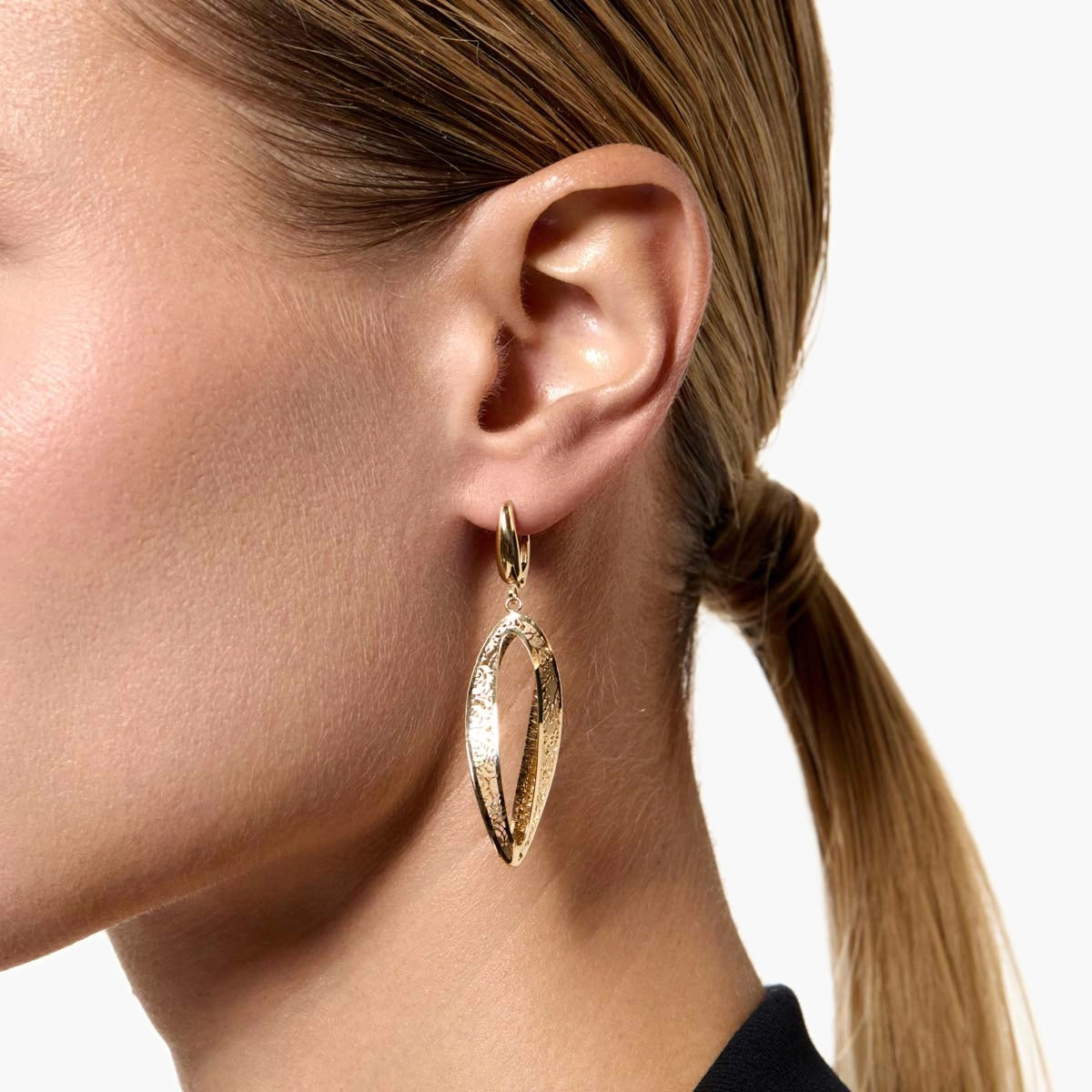 Pendientes ovales filigrana diamantados de oro 18K 55 mm