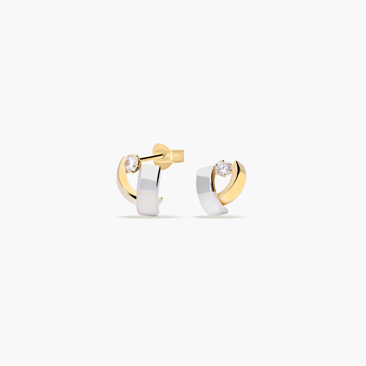 Pendientes de oro bicolor 18K circonitas 9 mm