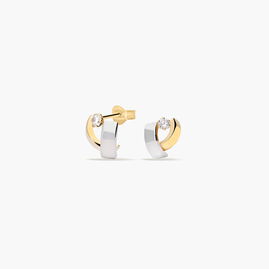 Pendientes de oro bicolor 18K circonitas 9 mm