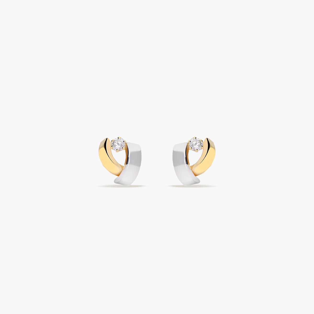 Pendientes de oro bicolor 18K circonitas 9 mm