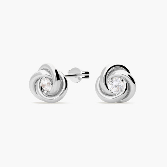 Pendientes redondos de oro blanco 18K circonitas 10 mm