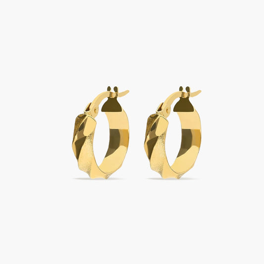 Pendientes de aro media caña rizado de oro 18K 15 mm