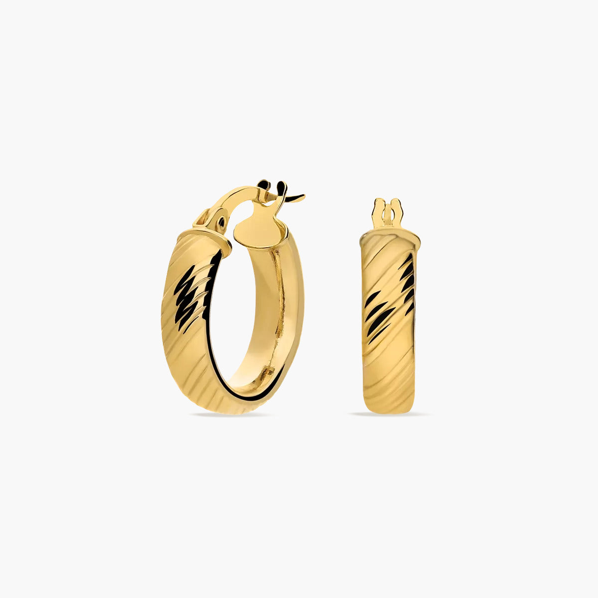 Pendientes de aro media caña rayado de oro 18K 15 mm