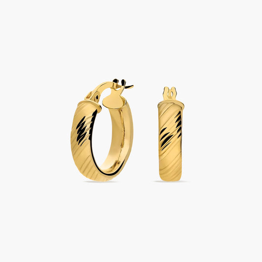 Pendientes de aro media caña rayado de oro 18K 15 mm