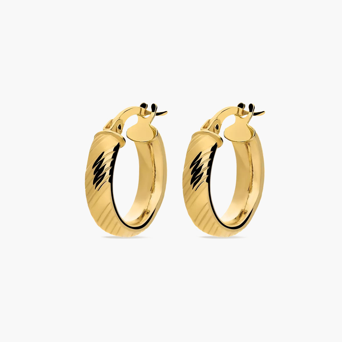 Pendientes de aro media caña rayado de oro 18K 15 mm