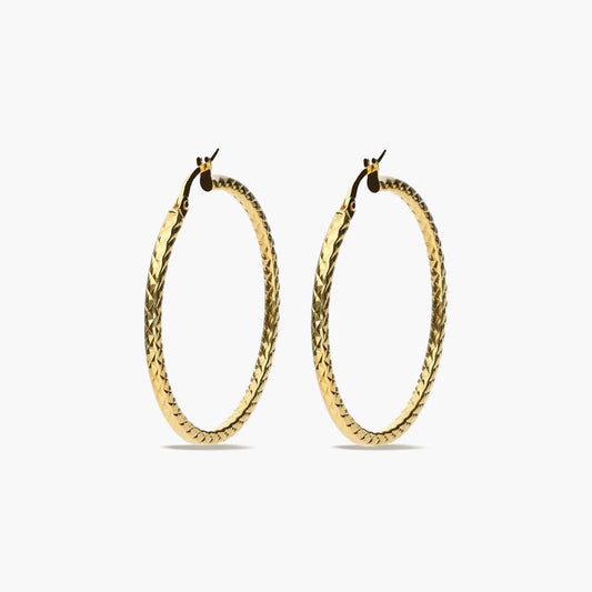 Pendientes de aro dibujo triángulo de oro 18K 35 mm