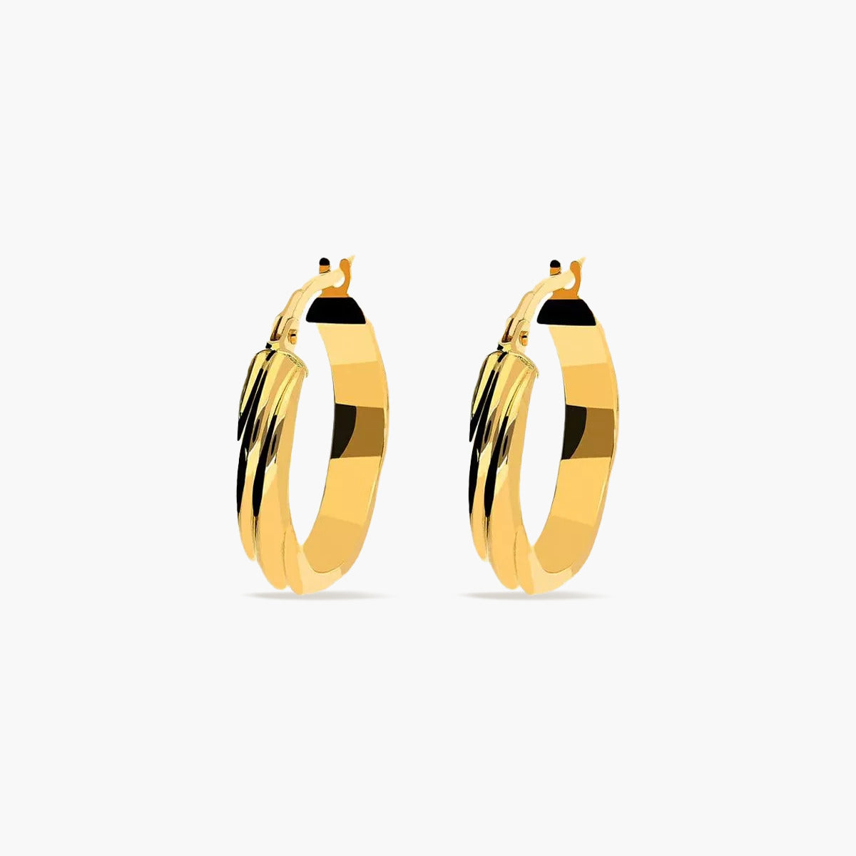Pendientes de aro media caña rizado de oro 18K 20 mm