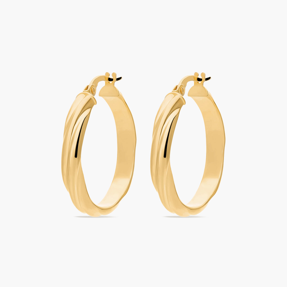 Pendientes de aro media caña rizado de oro 18K 25 mm