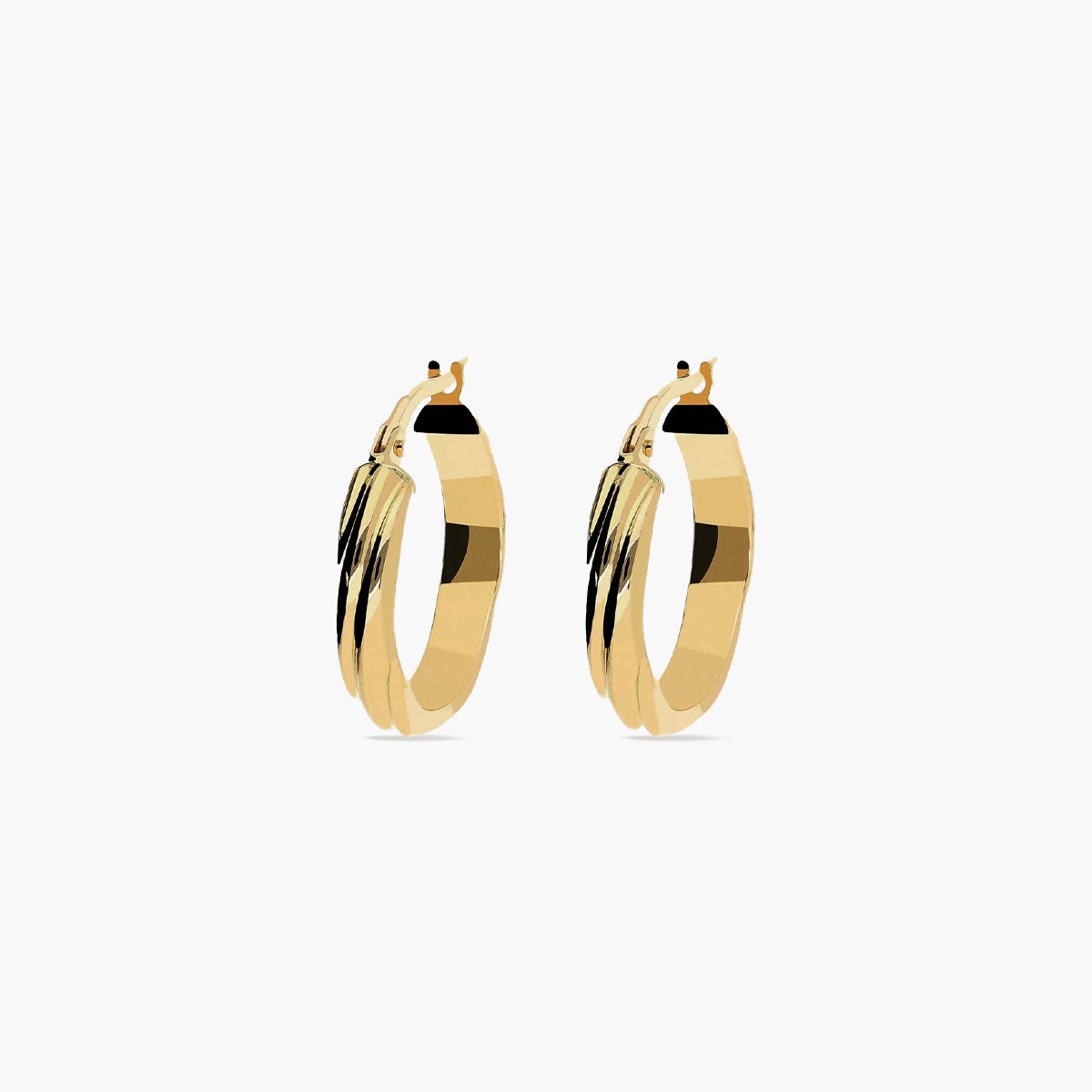 Pendientes de aro media caña rizado de oro 18K 30 mm