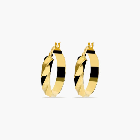 Pendientes de aro media caña rizado de oro 18K 20 mm