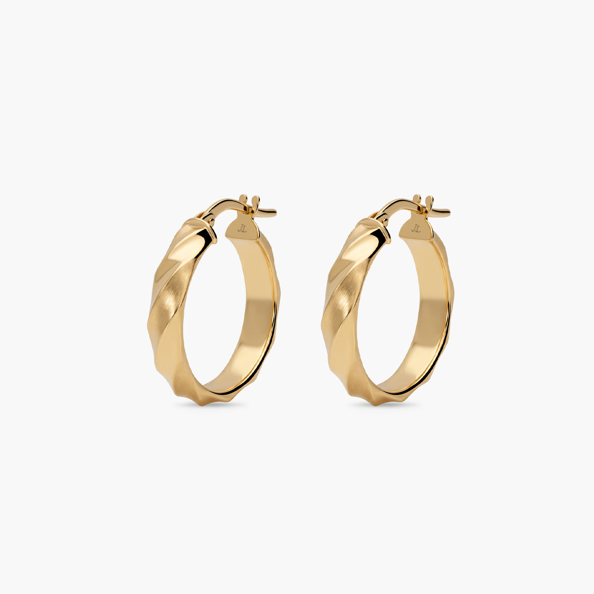 Pendientes de aro media caña rizado de oro 18K 20 mm