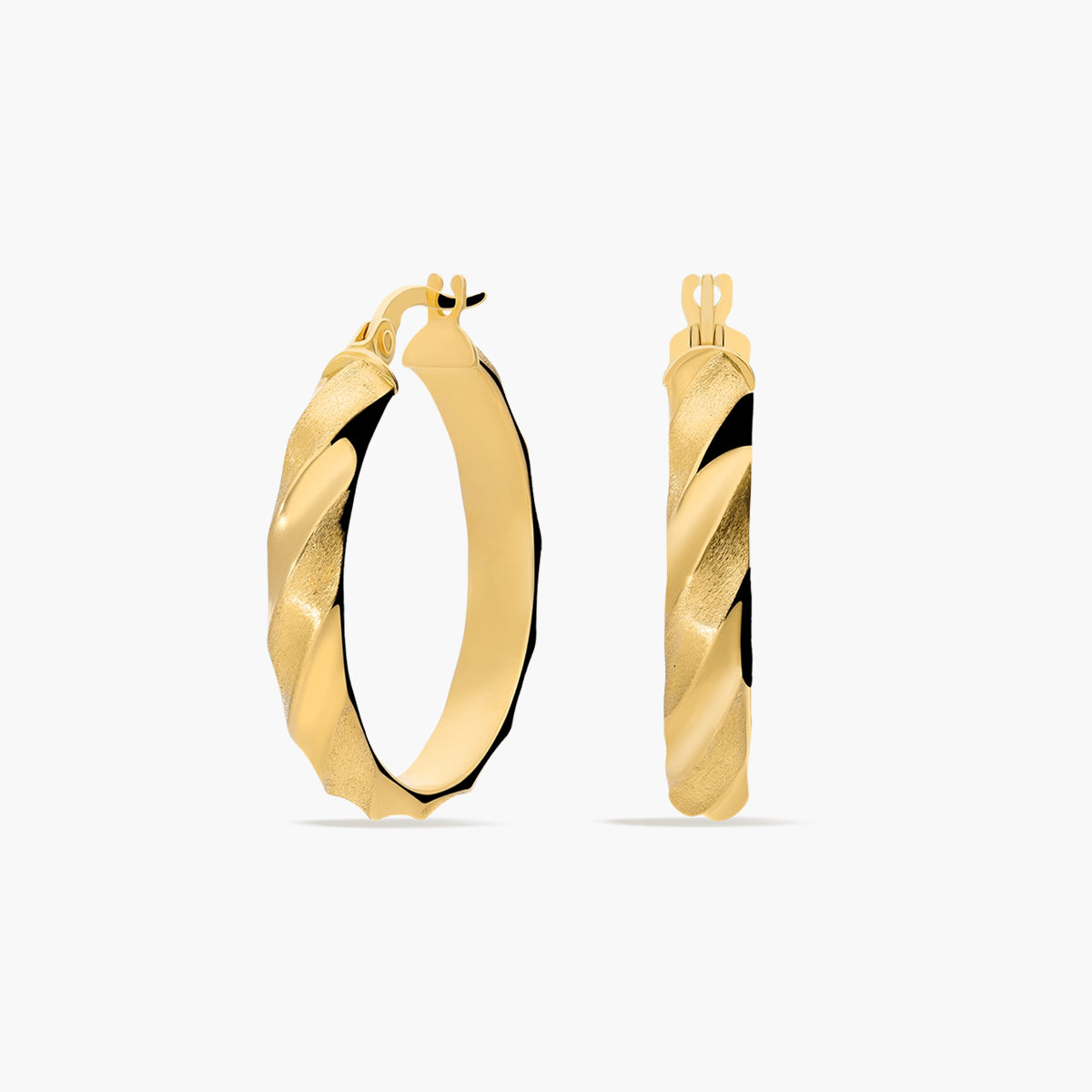 Pendientes de aro media caña rizado de oro 18K 30 mm