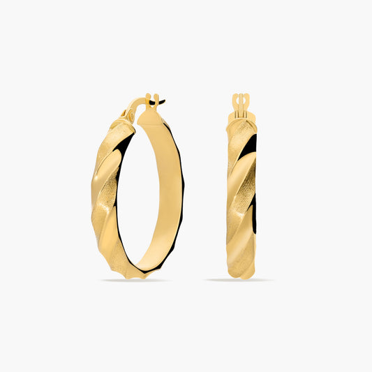 Pendientes de aro media caña rizado de oro 18K 30 mm