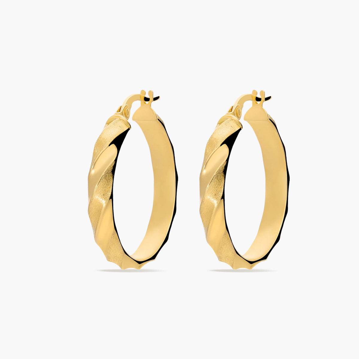 Pendientes de aro media caña rizado de oro 18K 30 mm
