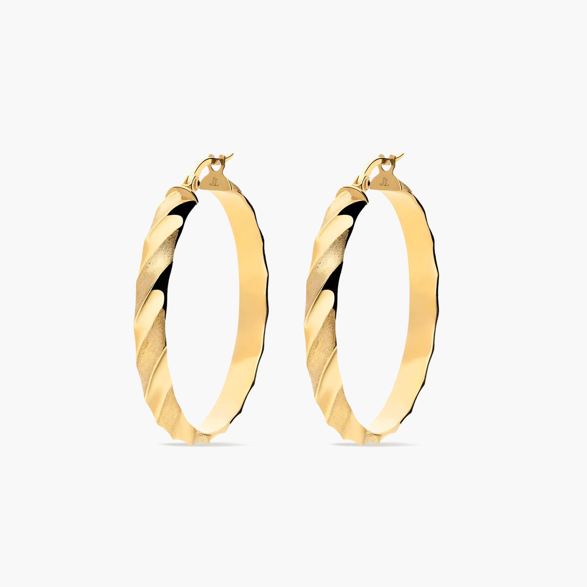 Pendientes de aro media caña rizado de oro 18K 35 mm