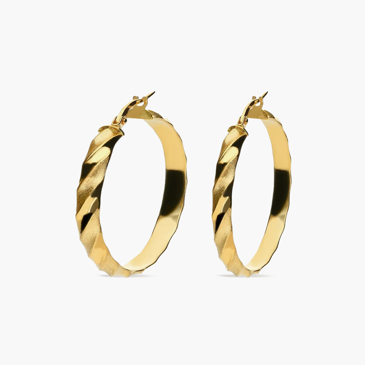 Pendientes de aro media caña rizado de oro 18K 40 mm