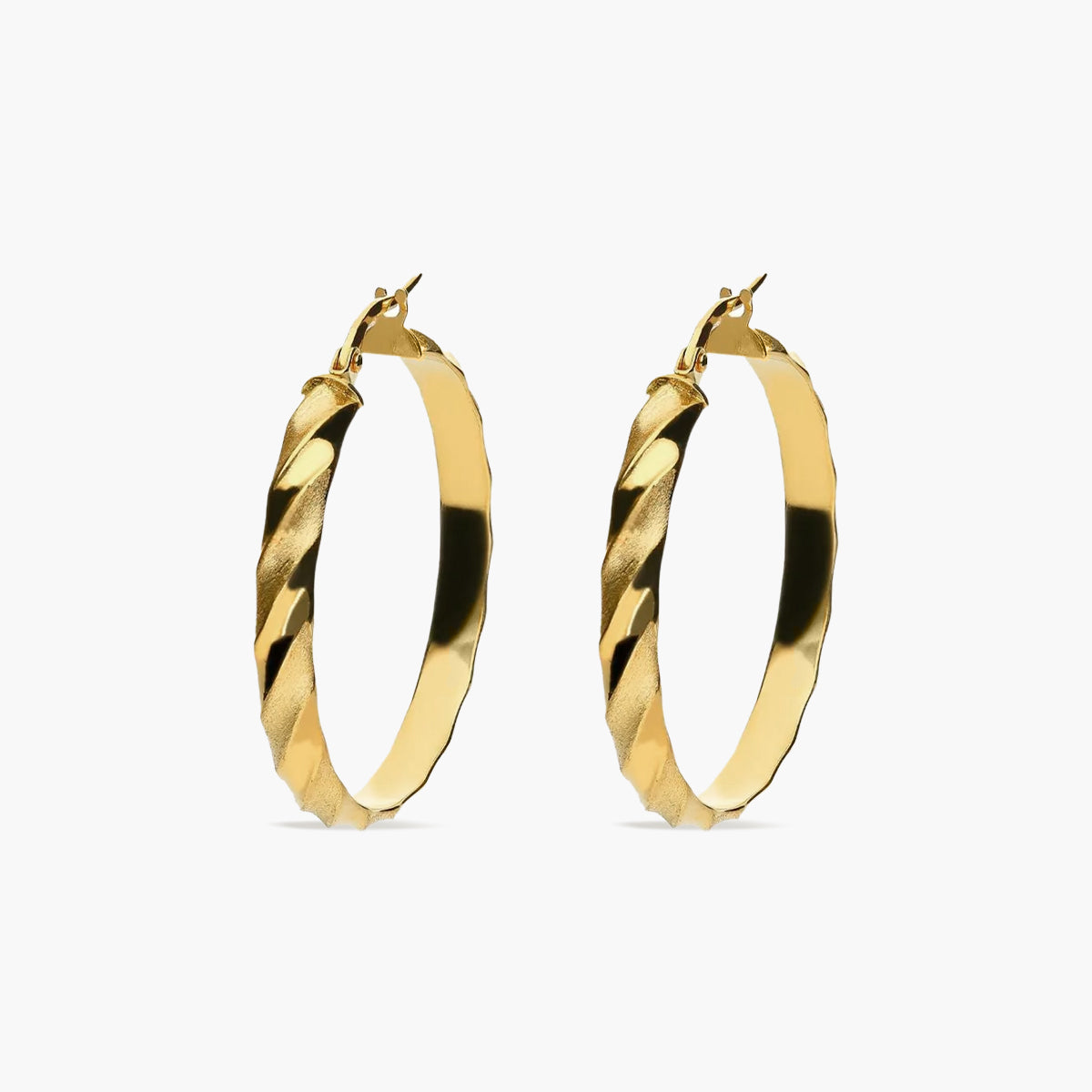Pendientes de aro media caña rizado de oro 18K 40 mm