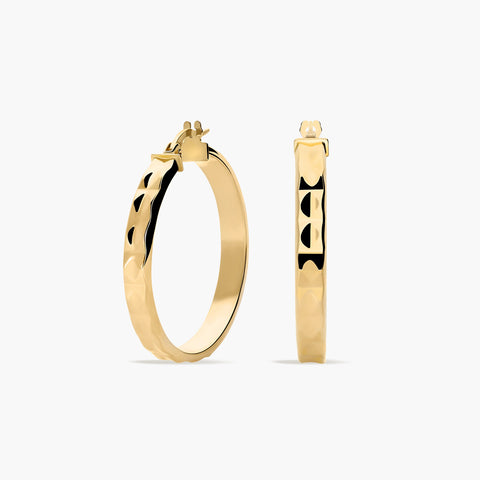 Pendientes de aro dibujo rombo de oro 18K 30 mm