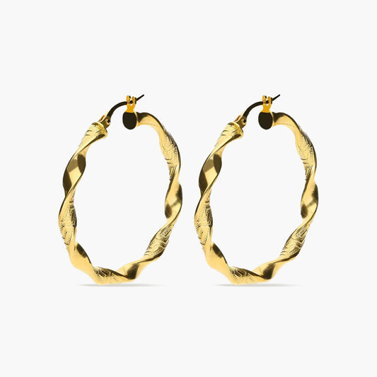 Pendientes de aro oro rizado 18K 35 mm HELLENE
