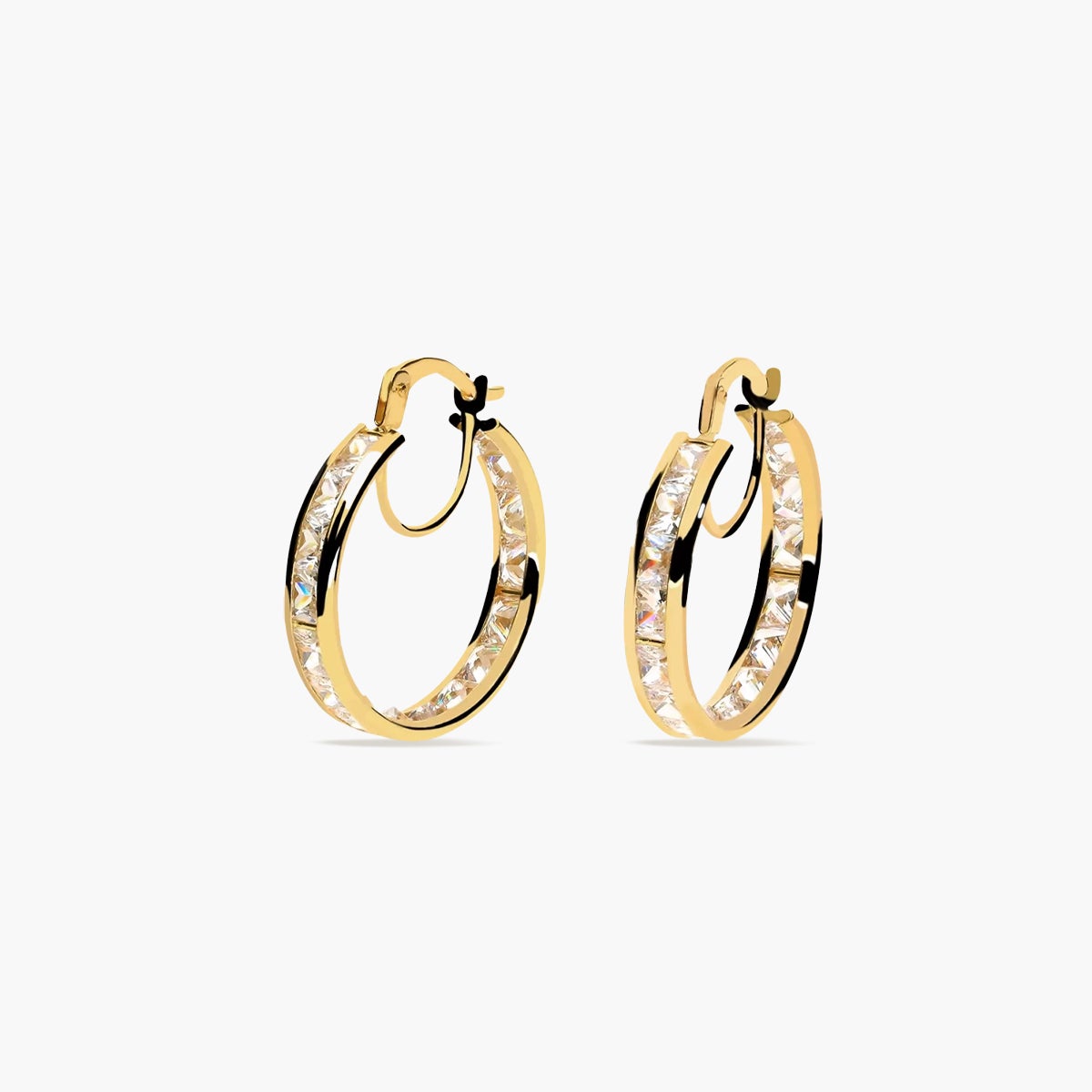Pendientes de aro de oro 18K circonitas