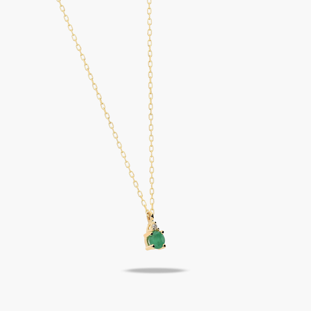 Collar de oro 18K diamante natural 0.01 ct. esmeralda 4 mm RAINFOREST