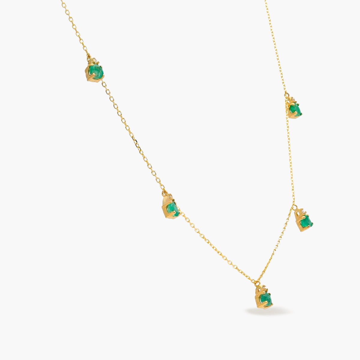 Collar de oro 18K diamante natural 0.04 ct. esmeraldas 42-45 cm RAINFOREST