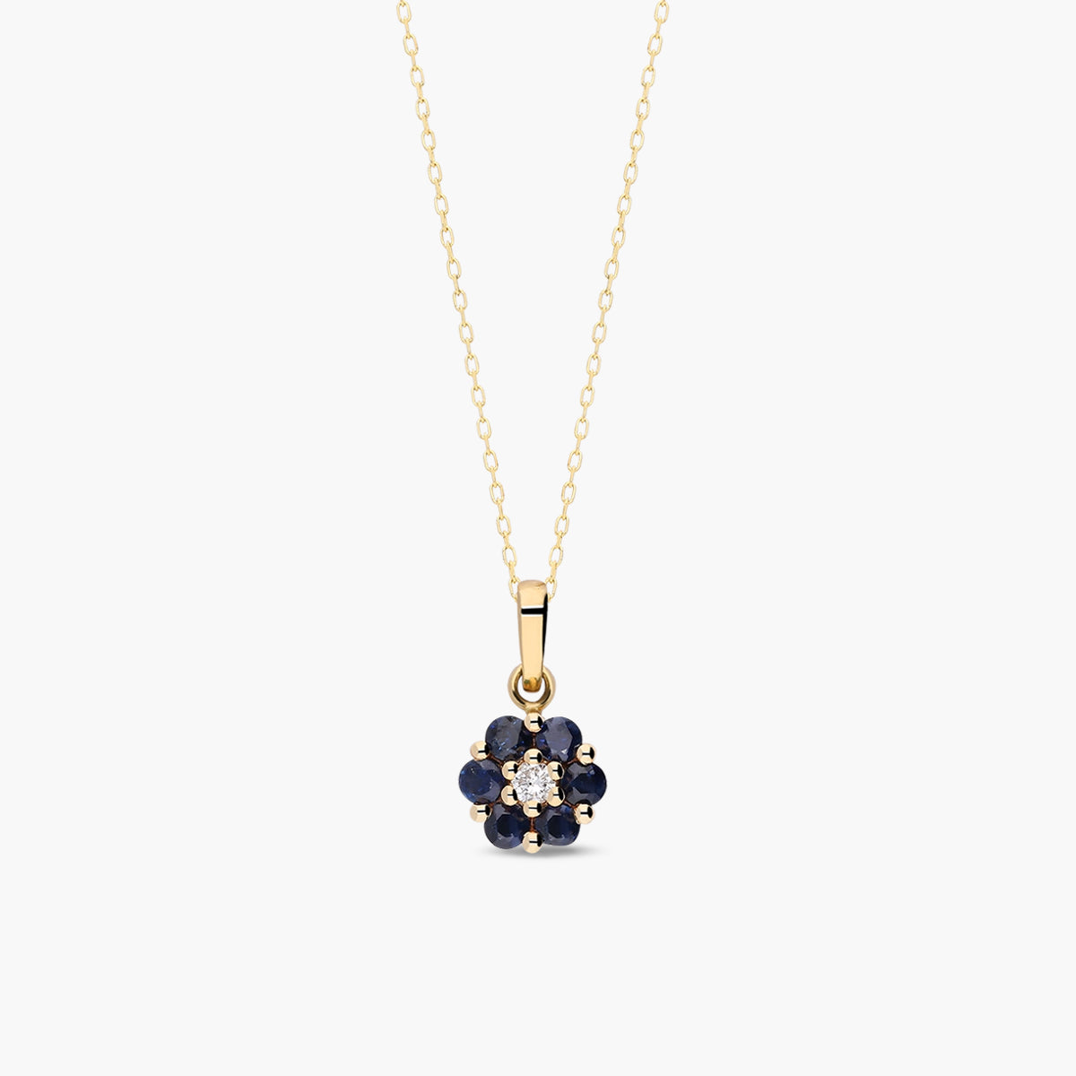 Collar de oro 18K diamante natural 0.04 ct. zafiros 7 mm BLOSSOM