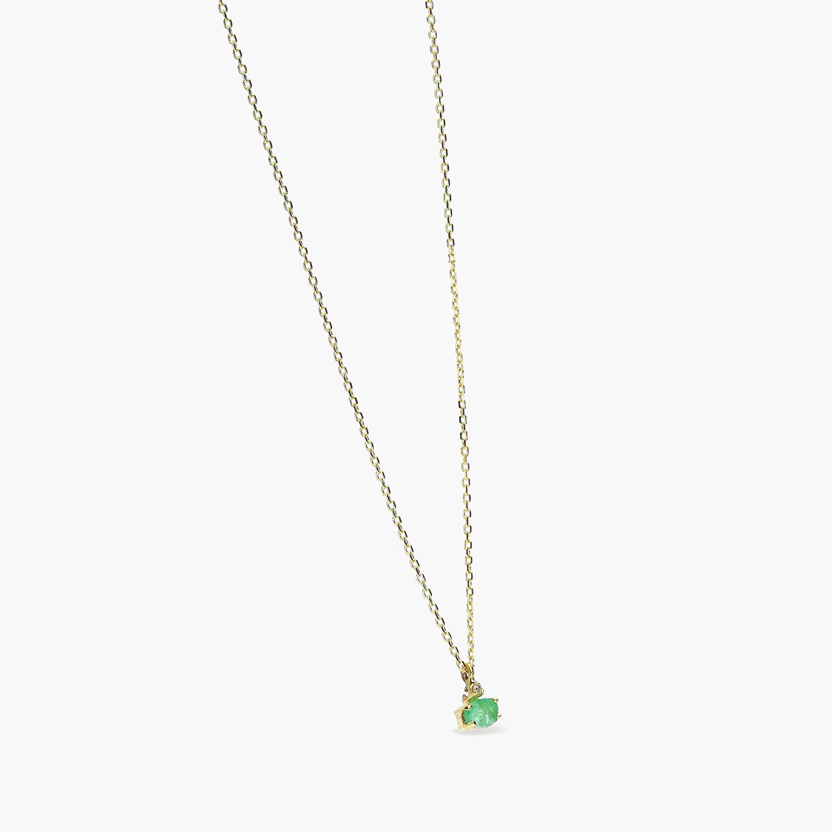 Collar de oro 18K diamante natural 0.01 ct. esmeralda 4 mm RAINFOREST
