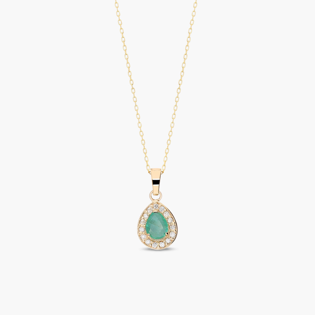 Collar de oro 18K diamante natural 0.08 ct. esmeralda 8 mm ROYAL TEAR