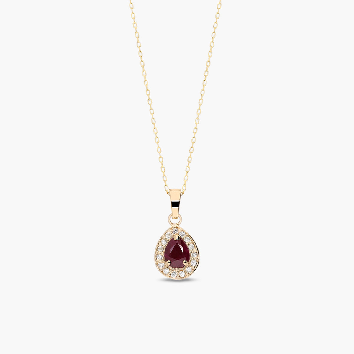 Collar de oro 18K diamante natural 0.08 ct. rubí 8 mm ROYAL TEAR