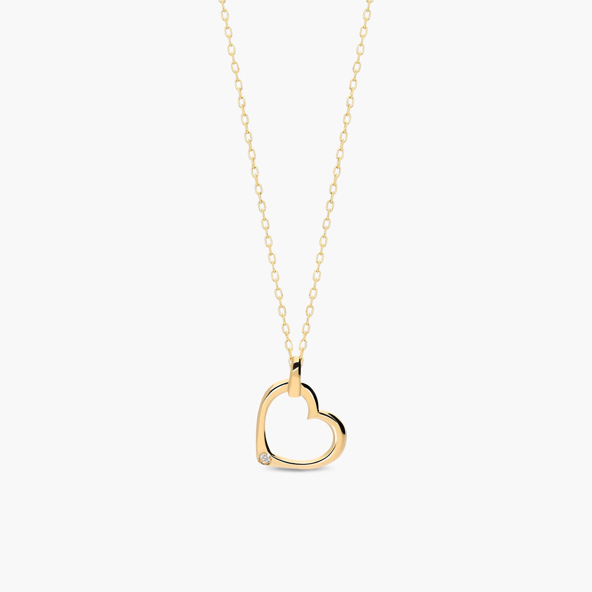 Collar silueta corazón de oro 18K diamante natural 0.01 ct. 11 mm