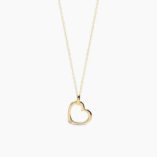 Collar silueta corazón de oro 18K diamante natural 0.01 ct. 11 mm