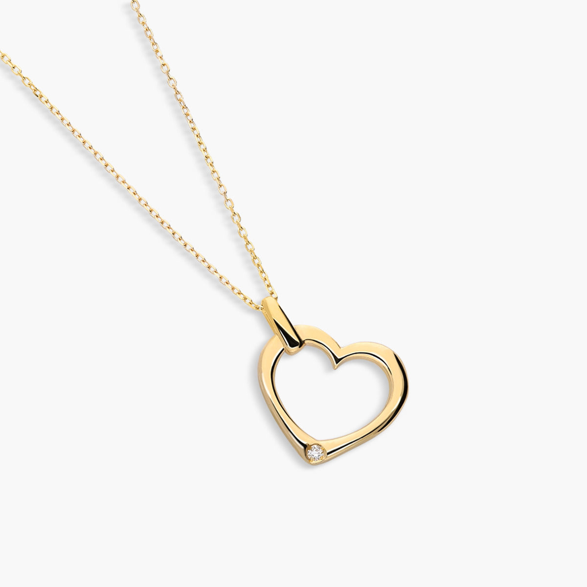 Collar silueta corazón de oro 18K diamante natural 0.01 ct. 11 mm