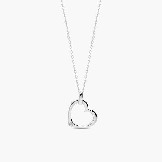 Collar silueta corazón de oro blanco 18K diamante natural 0.01 ct. 11 mm